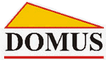 logo "DOMUS" - płytki łazienkowe, tapety, farby, korek naturalny, tynki, docieplenia, płytki ceramiczne, chemia budowlana, płytki hiszpańskie, armatura sanitarna, meble łazienkowe